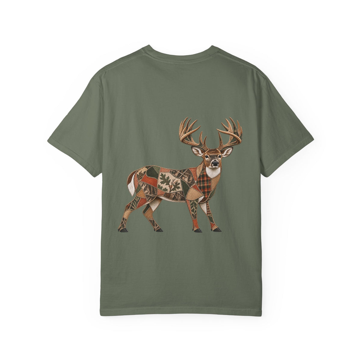 Faux Patchwork Whitetail Deer Shirt, Buck Hunting Tee, Rustic Deer Hunter Gift