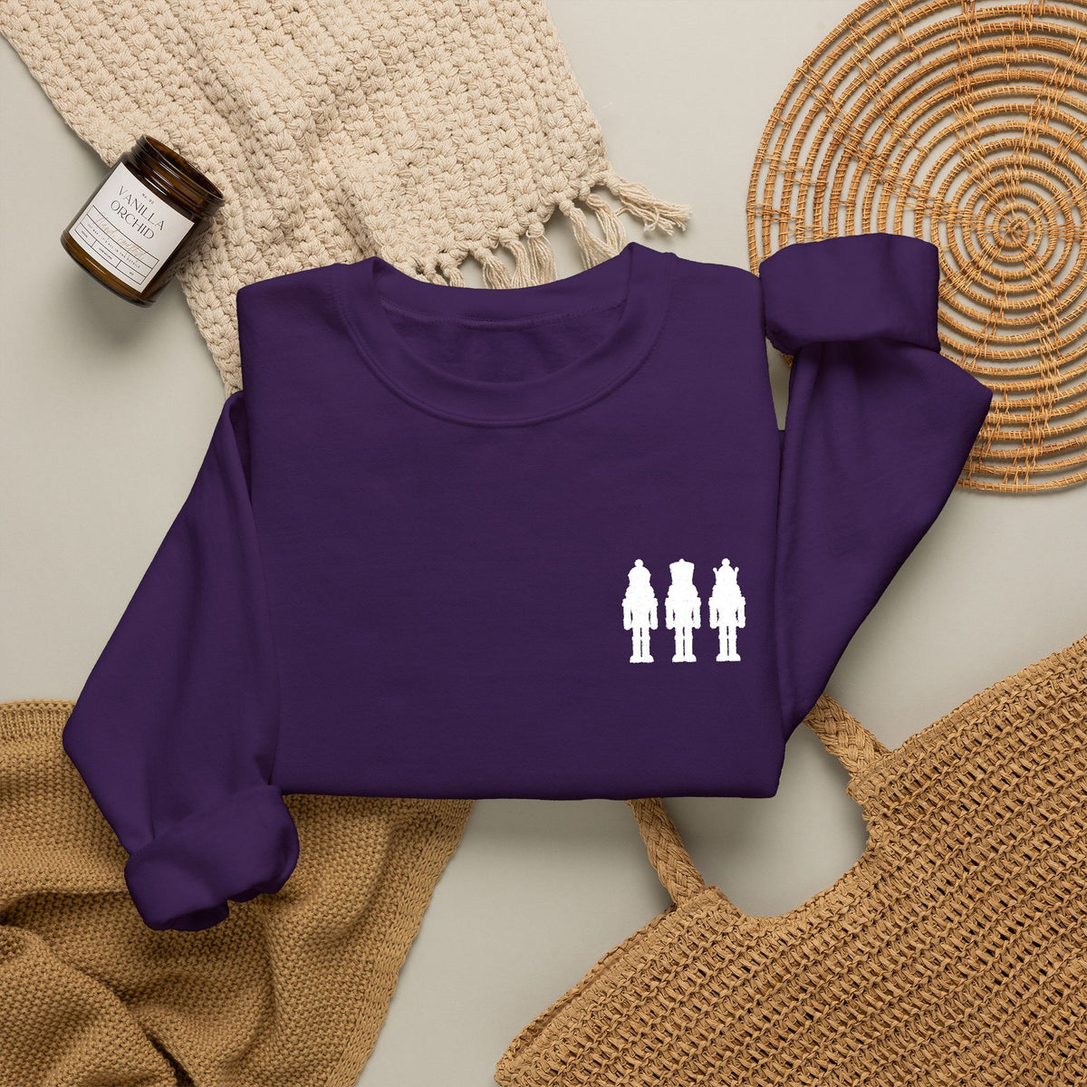 Three Nutcrackers Embroidered Crewneck Sweatshirt | Christmas Sweater