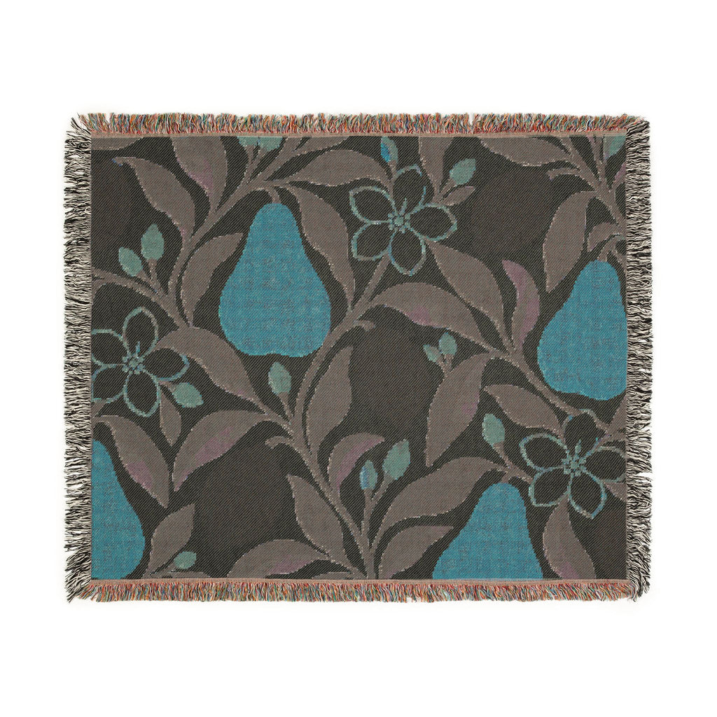 Pear & Blossom Woven Throw Blanket — Floral Fruit Pattern, Cozy Decorative Throw