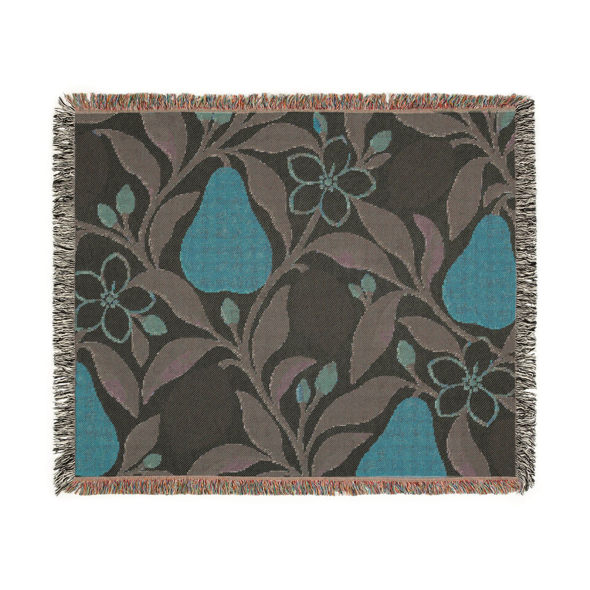 Pear & Blossom Woven Throw Blanket — Floral Fruit Pattern, Cozy Decorative Throw