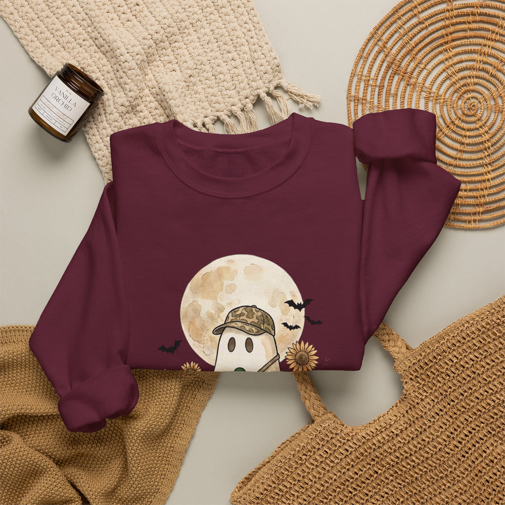 Ghost Hunter Illustration Sweatshirt | Spooky Hunting, Autumn Pumpkin Moon
