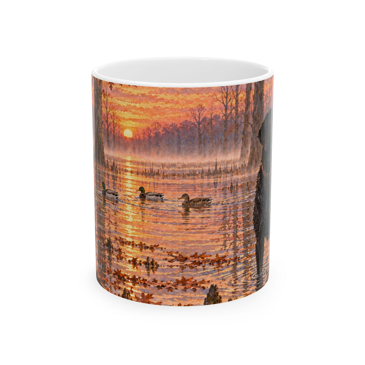 Autumn Retriever Ceramic Mug – Black Lab Sunrise Hunting Coffee Cup (11oz/15oz)