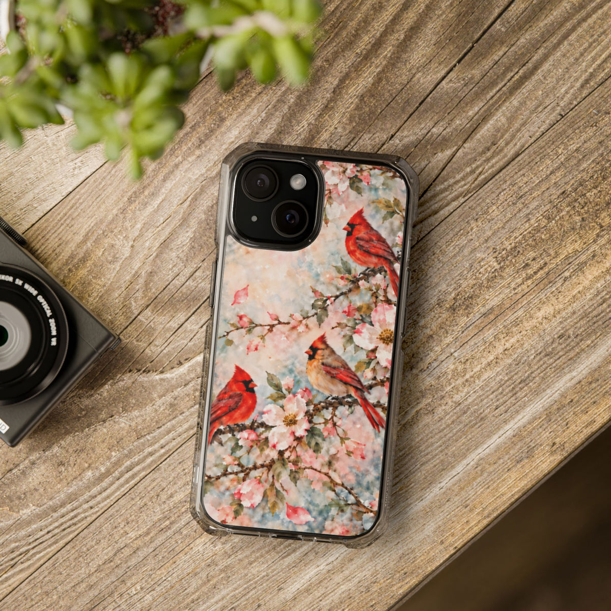 Clear Magnetic Phone Case — Cardinal Flock Scene