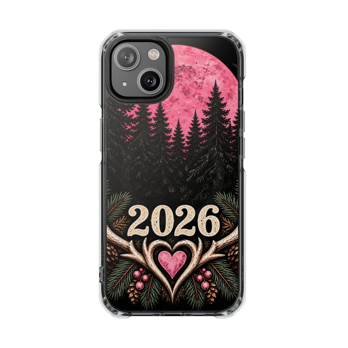 2026 Pink Moon Forest Phone Case — Clear Magnetic Protective Cover