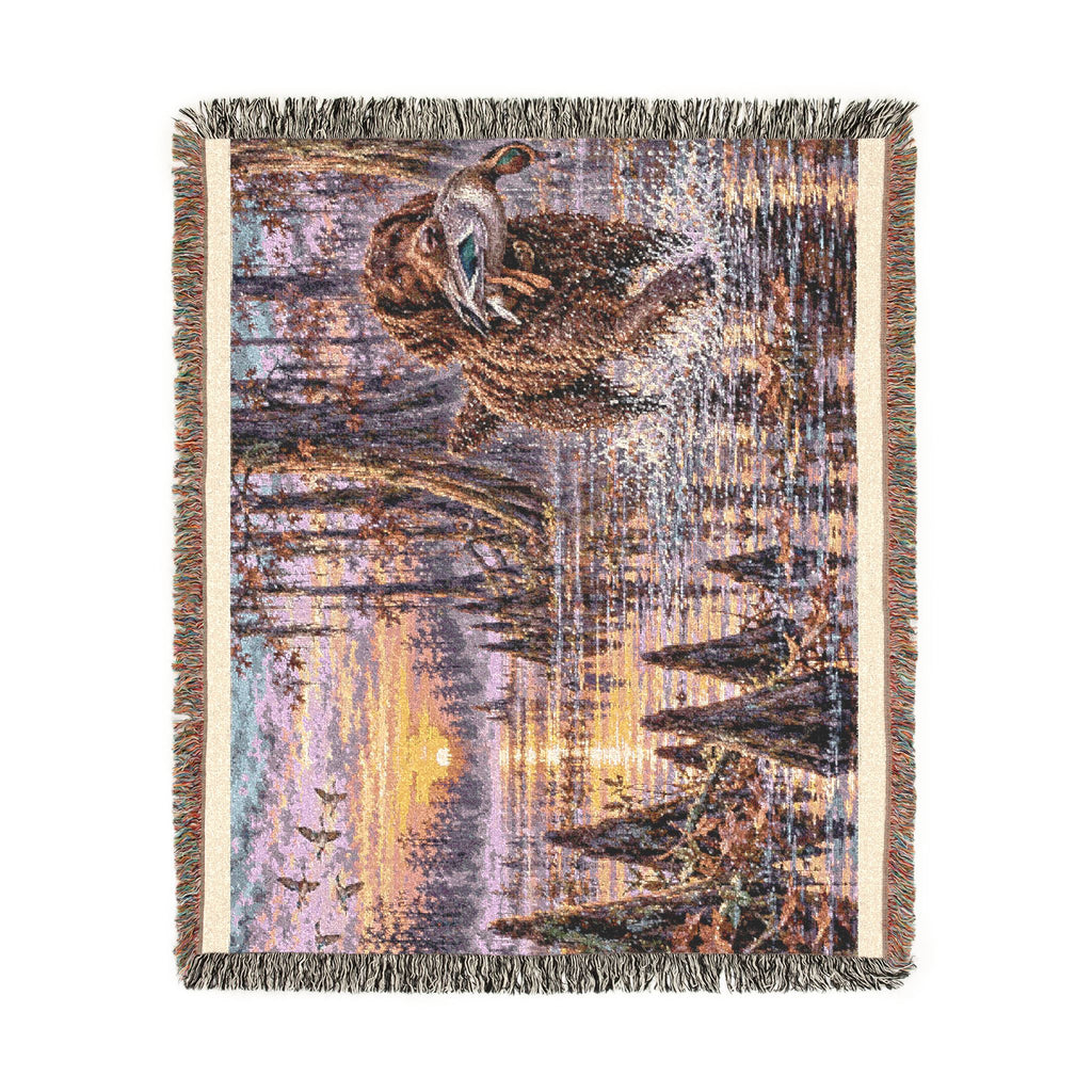Mohican River Scenic Woven Blanket — Rustic Lake Boykin spaniel Landscape Throw