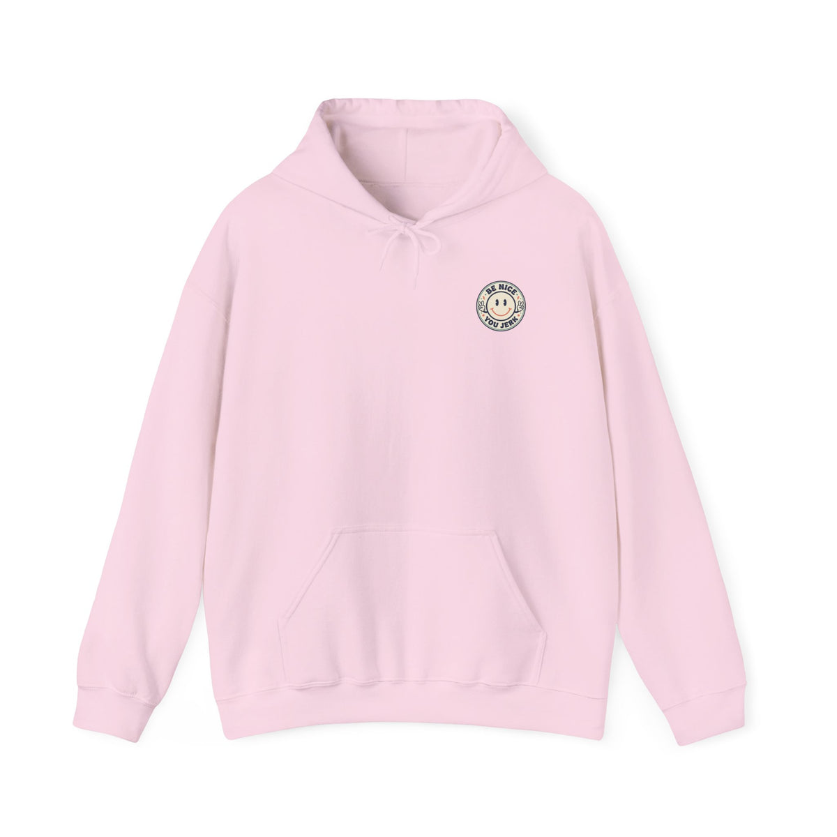 Be Nice You Jerk smiley patch Hoodie | sarcastic slogan, vintage-inspired