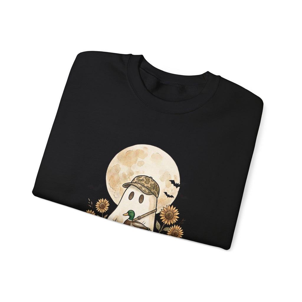Ghost Hunter Illustration Sweatshirt | Spooky Hunting, Autumn Pumpkin Moon