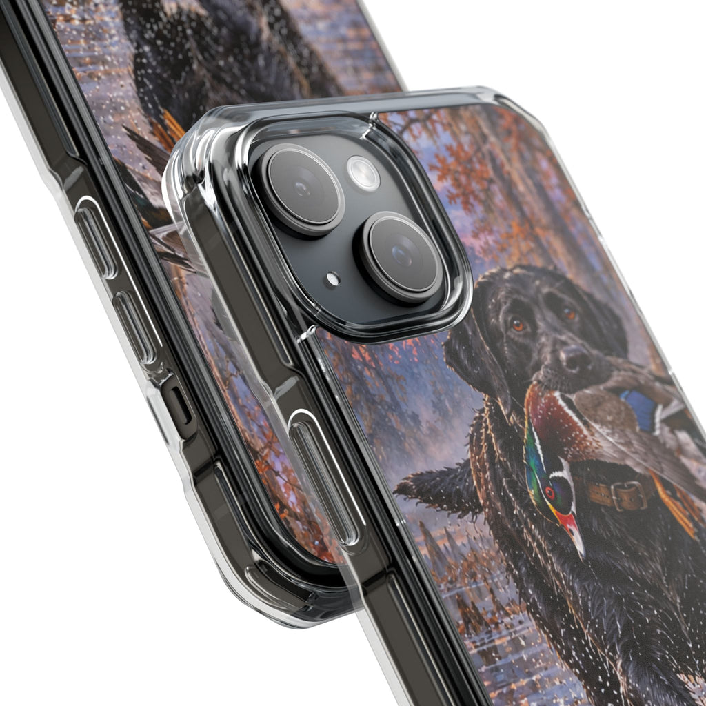 Clear Magnetic Phone Case — Black Lab with Duck swamp
