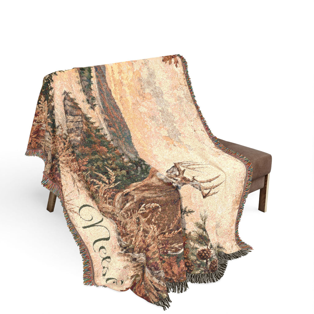 Scenic Deer Woven Blanket – Personalized Rustic Nature Throw