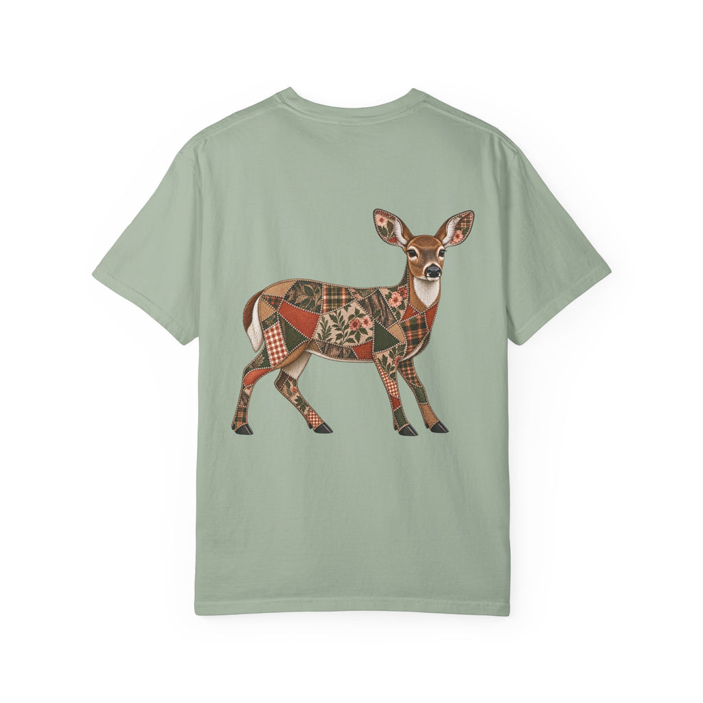Faux Patchwork Doe Deer Shirt, Hunting Tee, Rustic Deer Hunter Gift