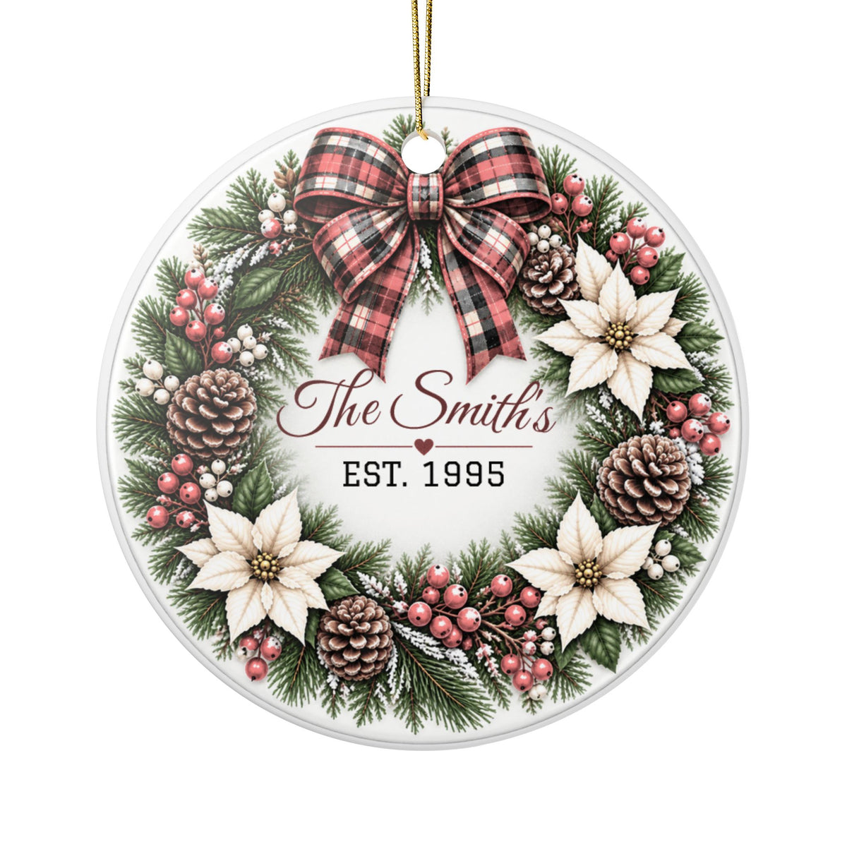 Personalized Christmas Ornament, Custom Name Family Keepsake, Holiday Wreath Ornament, Christmas Gift for Family, Friends or Memorial