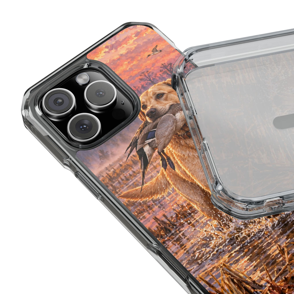 Clear Magnetic Phone Case — Lab in swamp with duck