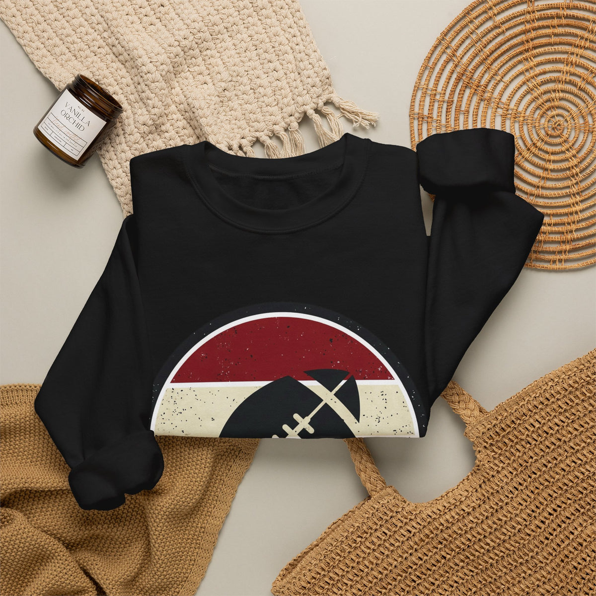 Retro Football Season Crewneck Sweatshirt | Vintage Stripe Football Logo