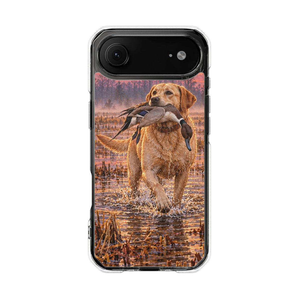 Clear Magnetic Phone Case — Lab in swamp with duck