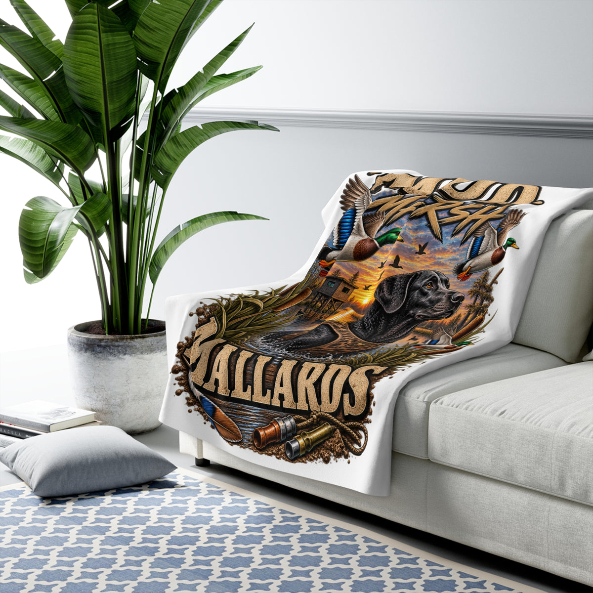 Sherpa Blanket — Mud Marsh Mallards Hunting Dog Design