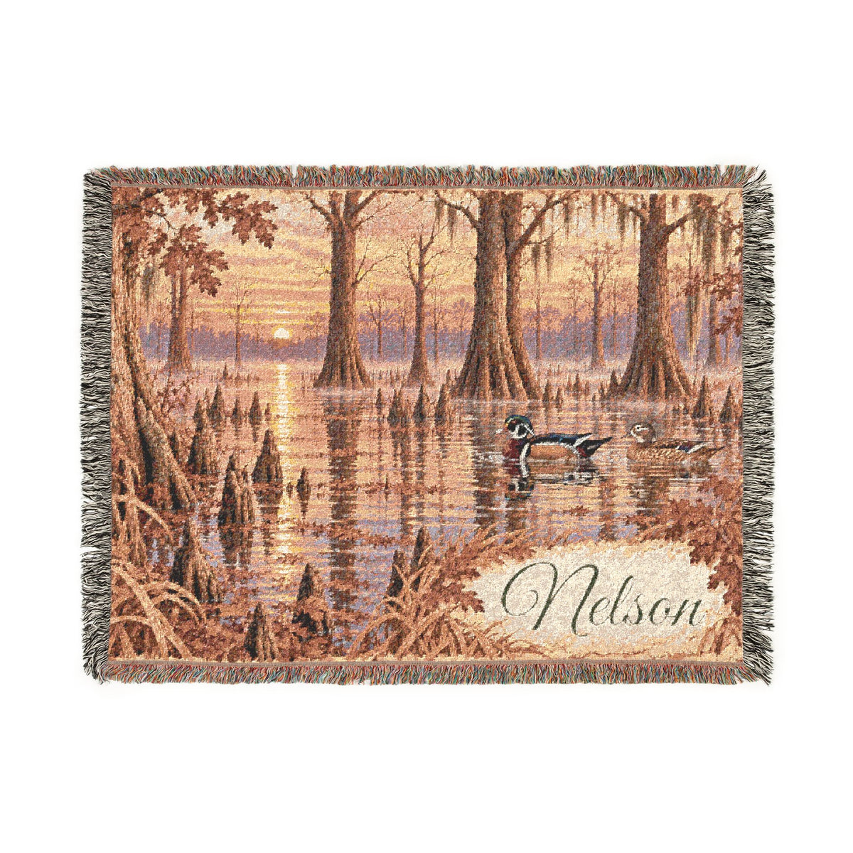 Autumn Lake Woven Blanket — Scenic Fall Landscape Throw