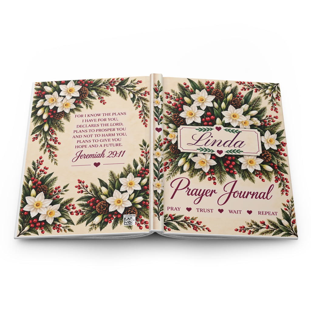 Personalized December Birth Flower Prayer Journal, Narcissus Christian Notebook, Jeremiah 29:11 Bible Verse Gift for Her