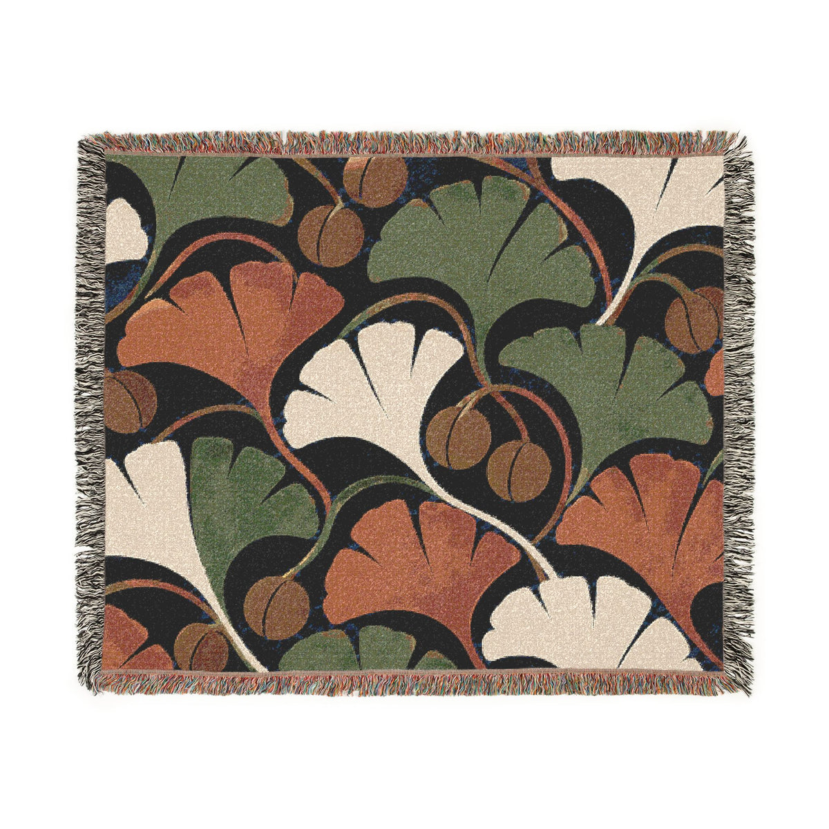 Ginkgo Leaf Woven Blanket — Vintage Botanical Throw