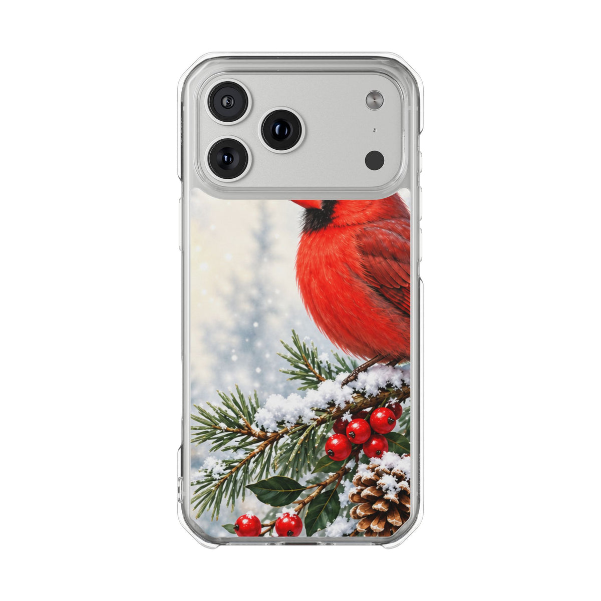 Clear Magnetic Phone Case — Winter Cardinal Scene