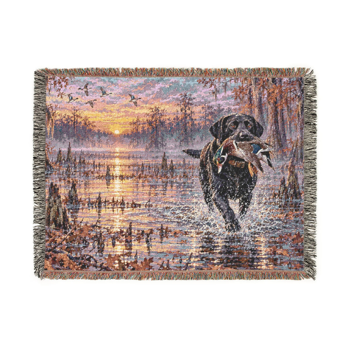 Duck Marsh Woven Blanket — Black Lab Scenic Woodland Duck Hunting Throw