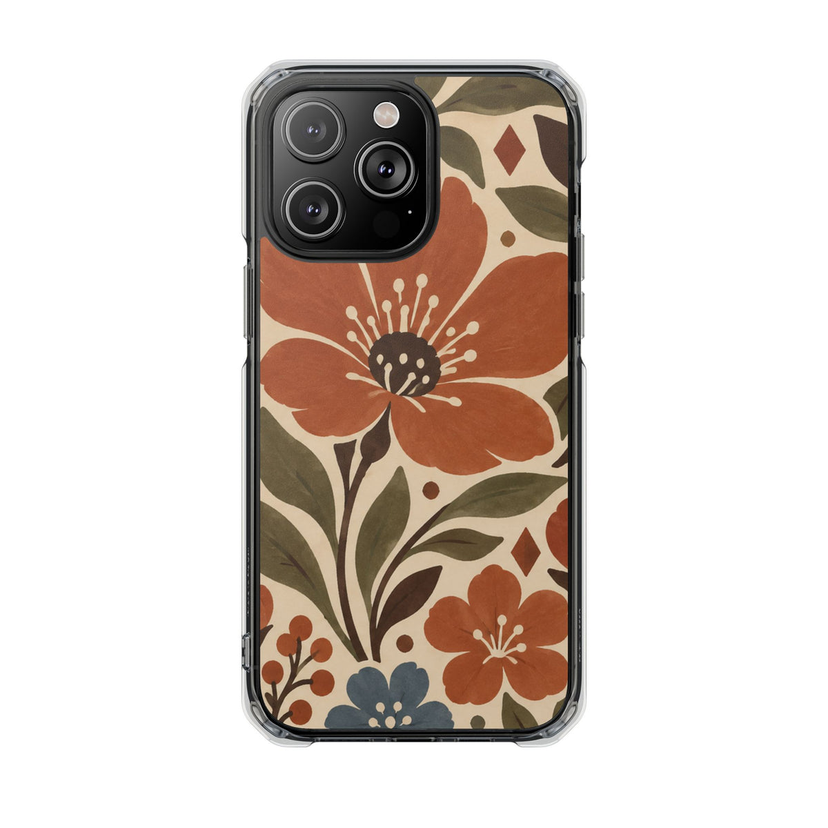 Clear Magnetic Phone Case Floral Pattern Protective Cover