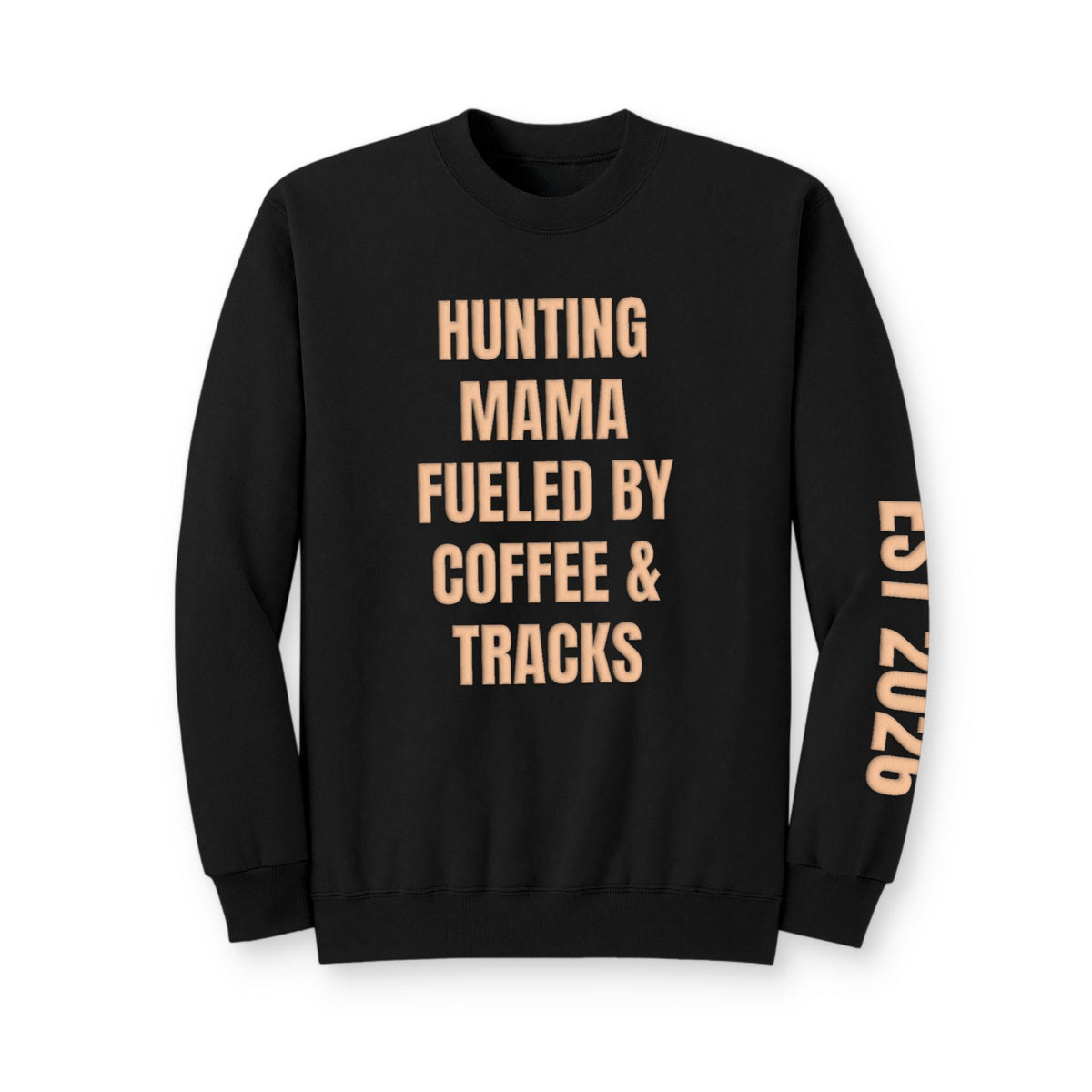 Personalized Hunting Mama Sweatshirt, Hunting Mama fueled by coffee and tracks, Hunter Orange Puff Sweatshirt, Custom Hunting Mom Gift