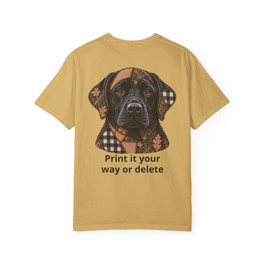 Faux Patchwork Black Lab Short-Sleeve T-Shirt, Labrador Hunting Shirt, Arkansas Hunter Gift
