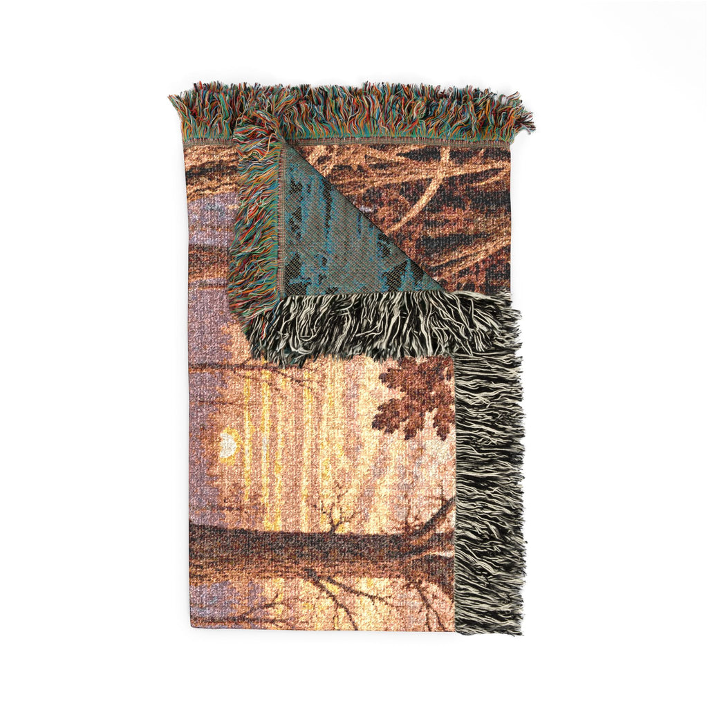 Autumn Lake Woven Blanket — Scenic Fall Landscape Throw