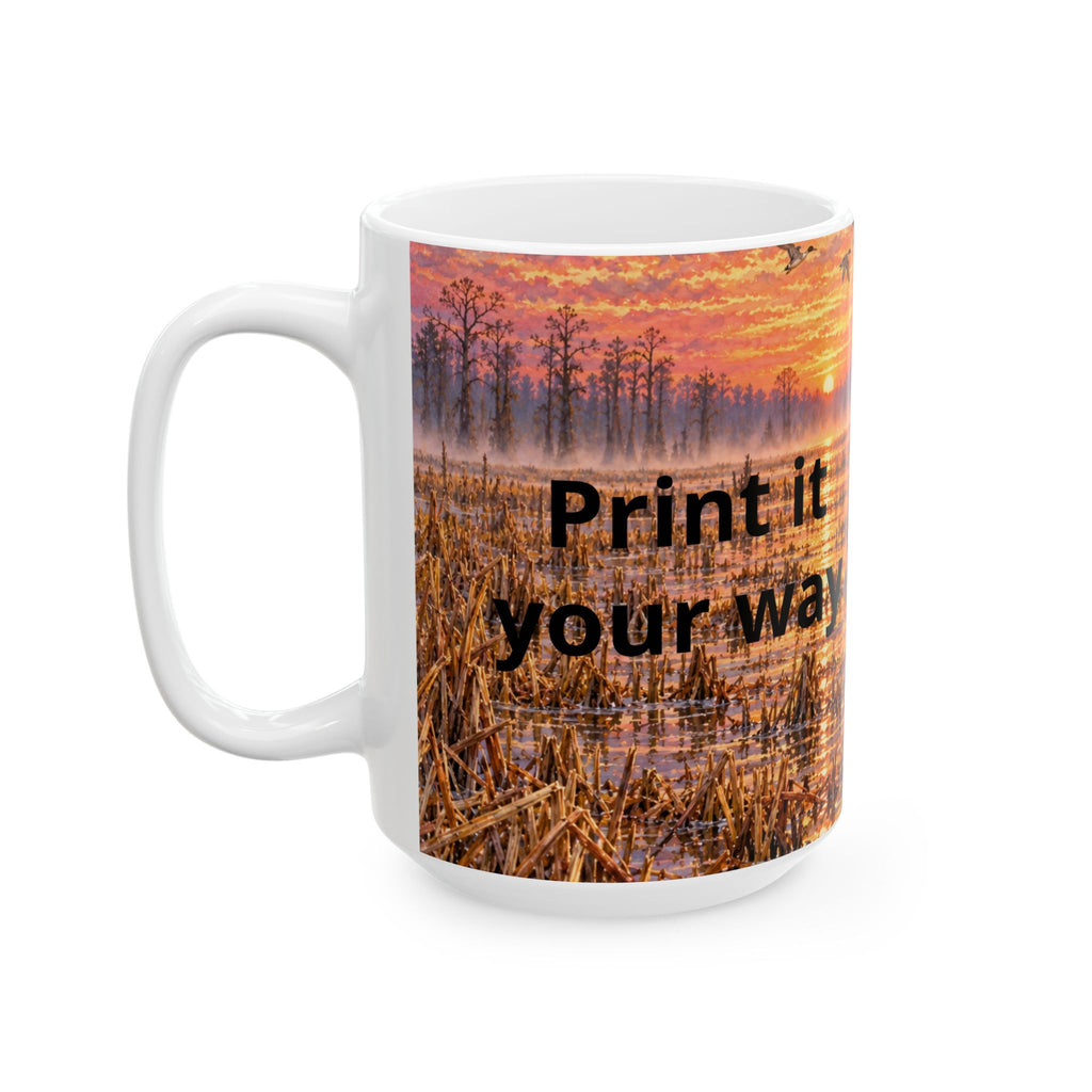 Duck Hunting Mug — Sunrise Marsh Scene Ceramic Coffee Cup (11oz, 15oz)