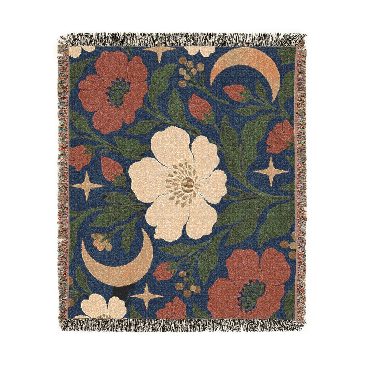 Boho Geometric Woven Blanket — Retro Floral Tile Soft Throw