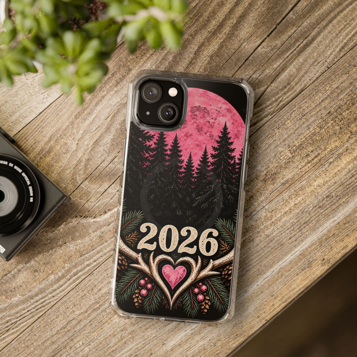 2026 Pink Moon Forest Phone Case — Clear Magnetic Protective Cover