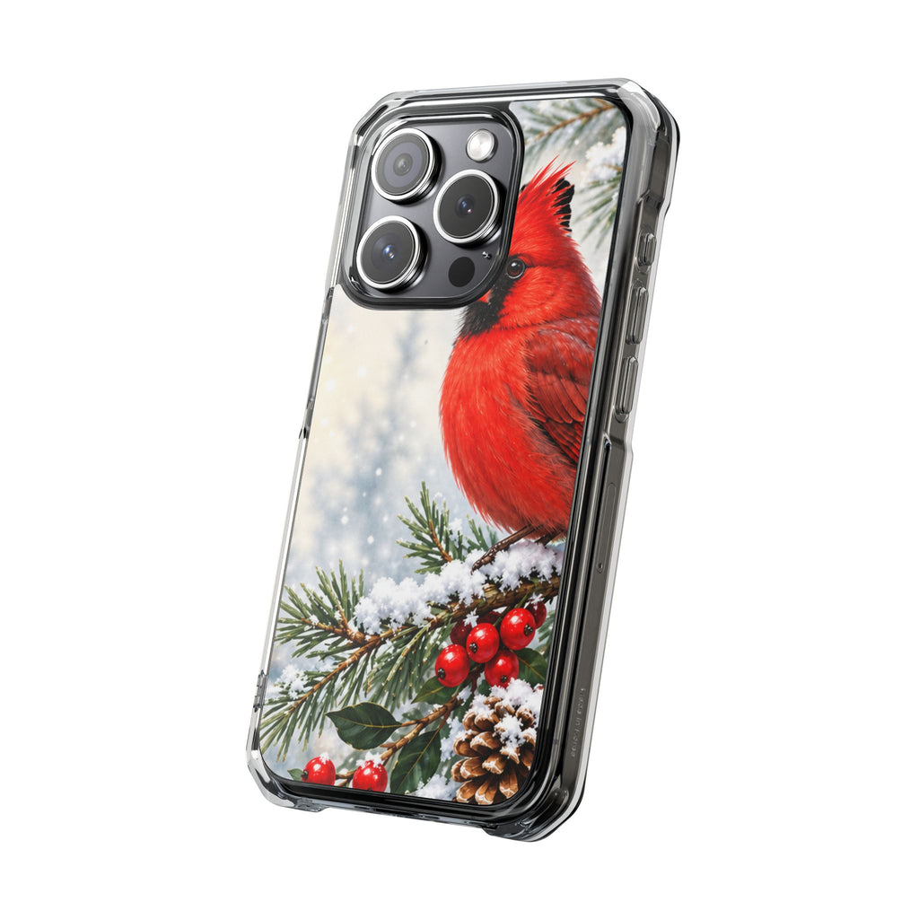 Clear Magnetic Phone Case — Winter Cardinal Scene