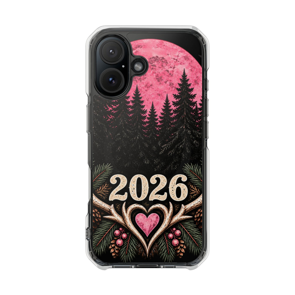 2026 Pink Moon Forest Phone Case — Clear Magnetic Protective Cover