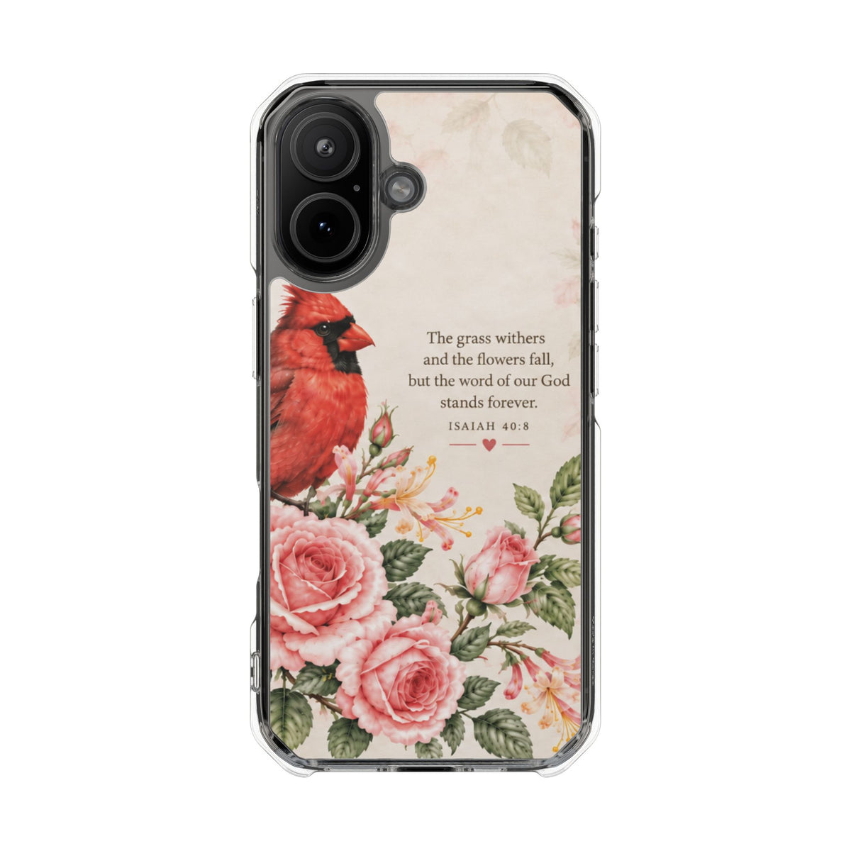 Clear Magnetic Phone Case — Cardinal Scene Isiah 40:8
