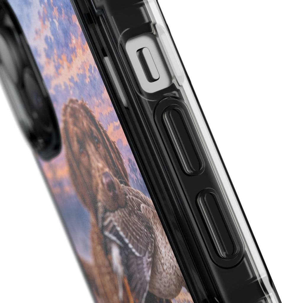 Clear Magnetic Phone Case — Chocolate Lab with Duck in swamp