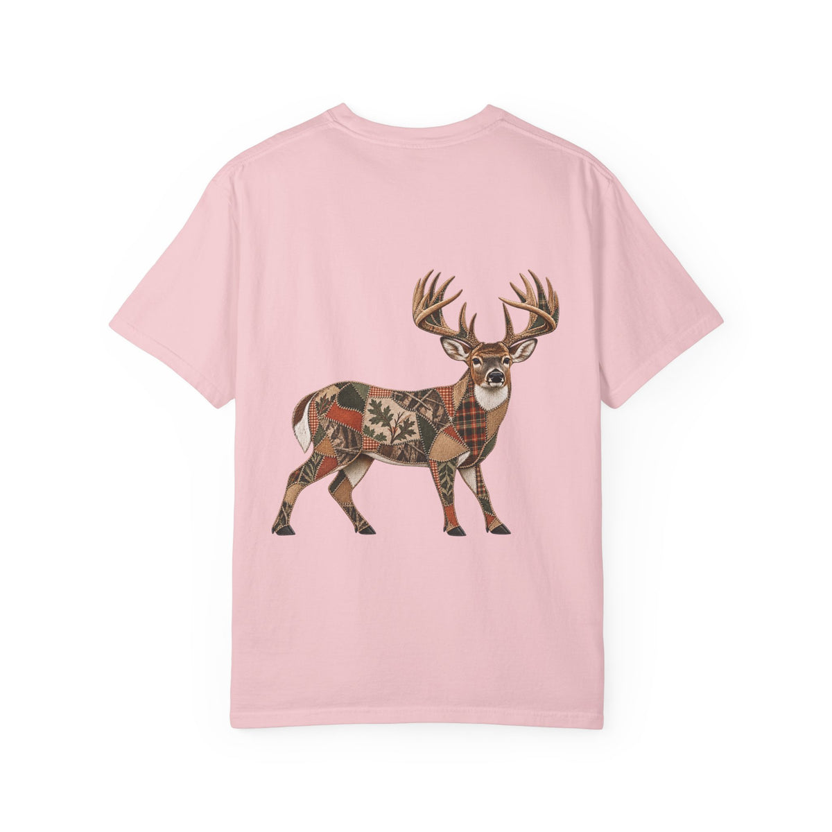 Faux Patchwork Whitetail Deer Shirt, Buck Hunting Tee, Rustic Deer Hunter Gift