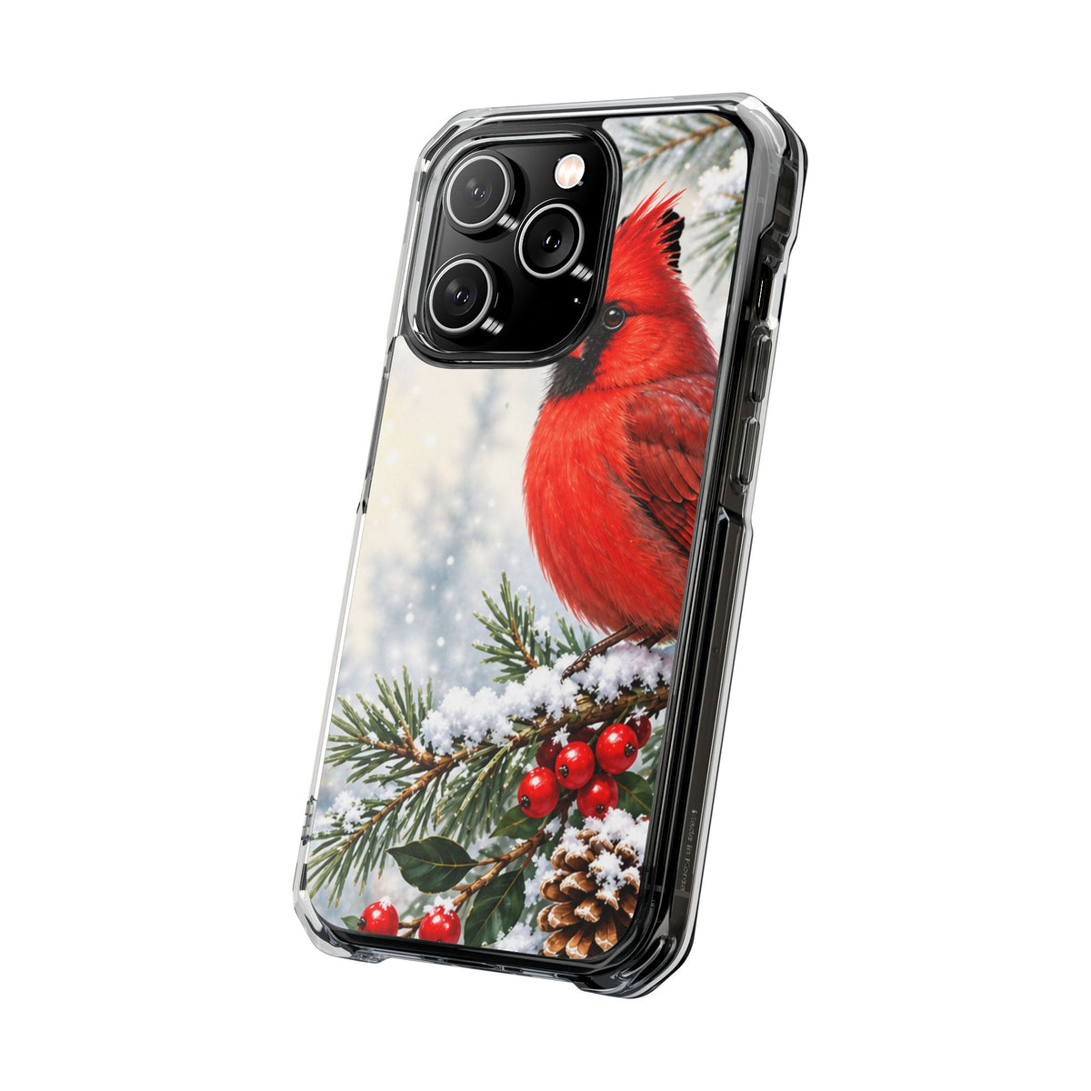 Clear Magnetic Phone Case — Winter Cardinal Scene