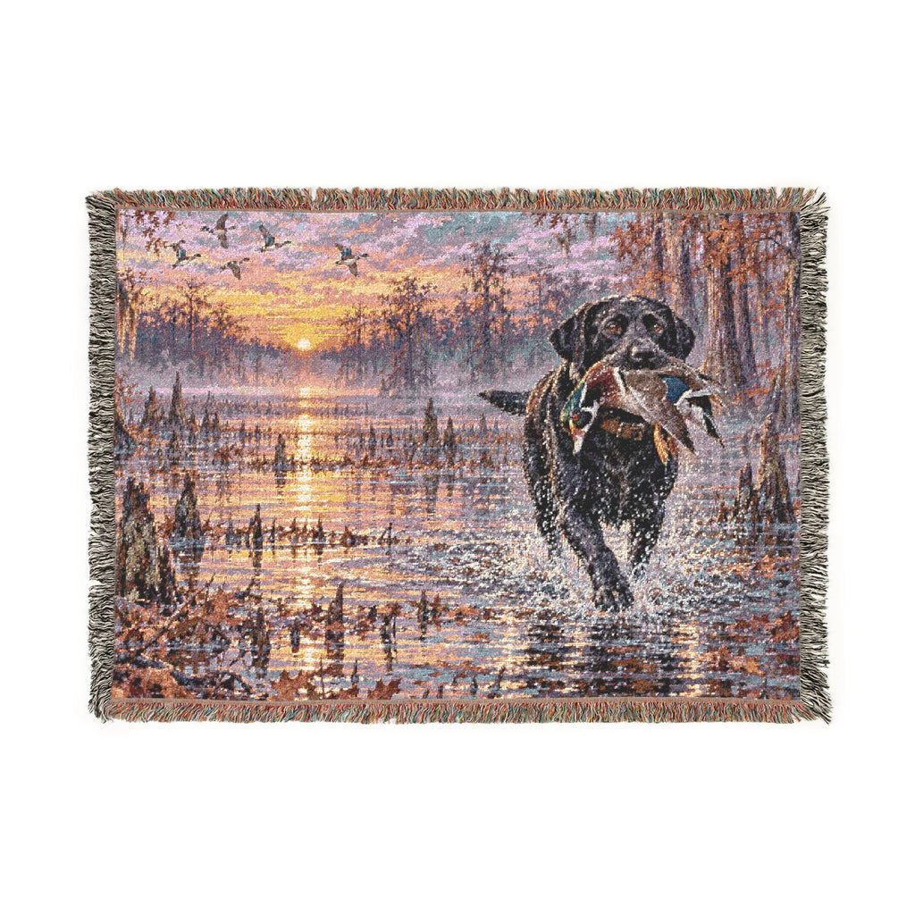 Duck Marsh Woven Blanket — Black Lab Scenic Woodland Duck Hunting Throw