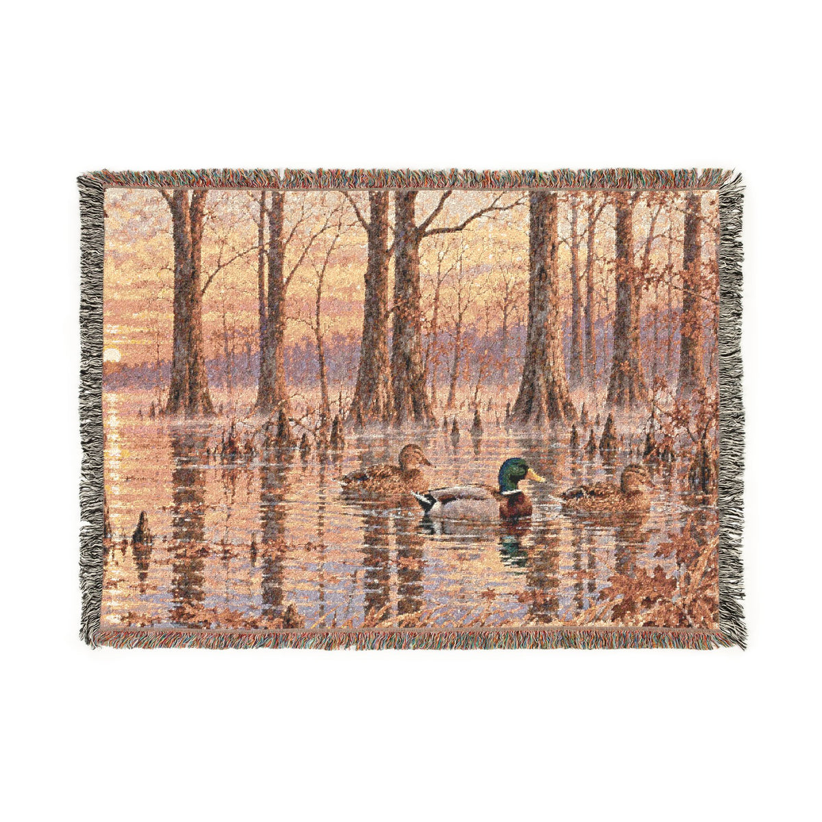 Duck Marsh Woven Blanket — Scenic Woodland Duck Hunting Throw