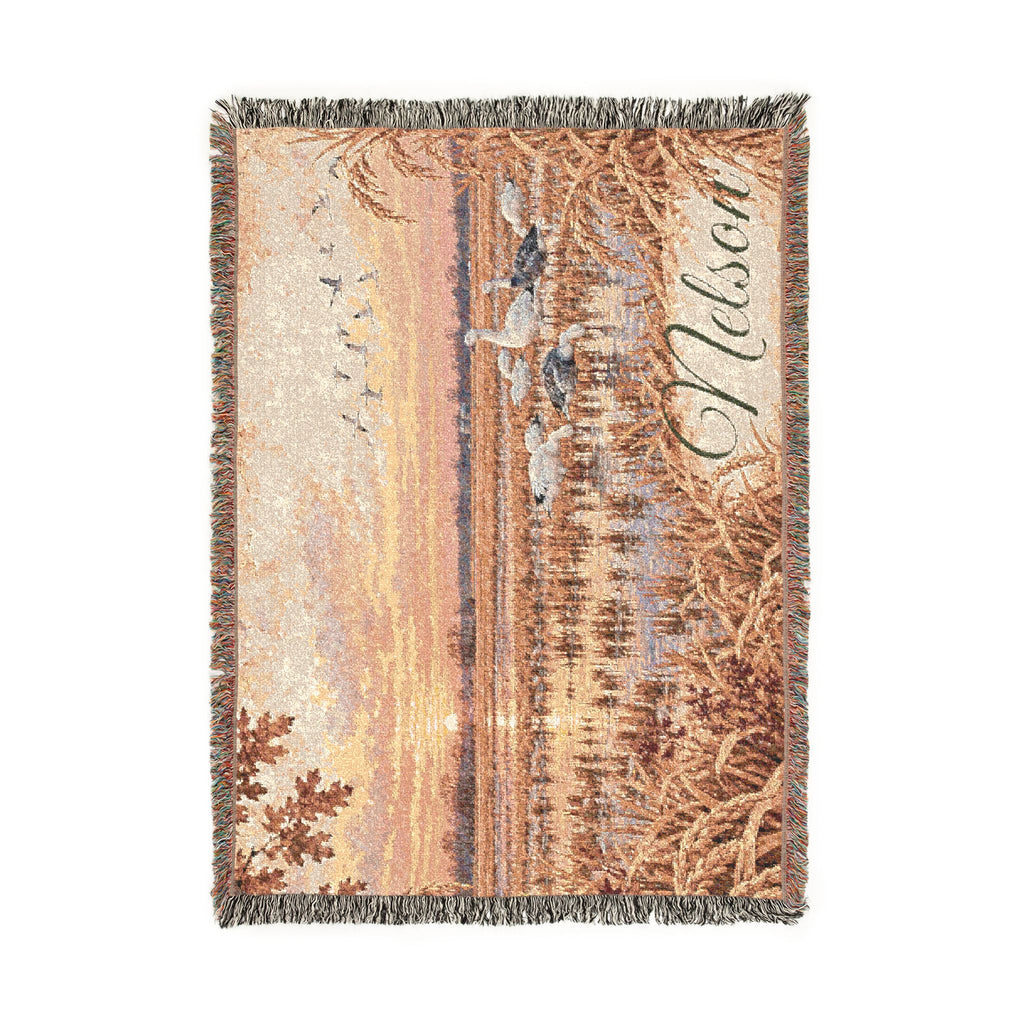 Sunset Marsh Woven Blanket — Rustic Lakeside Tapestry Throw