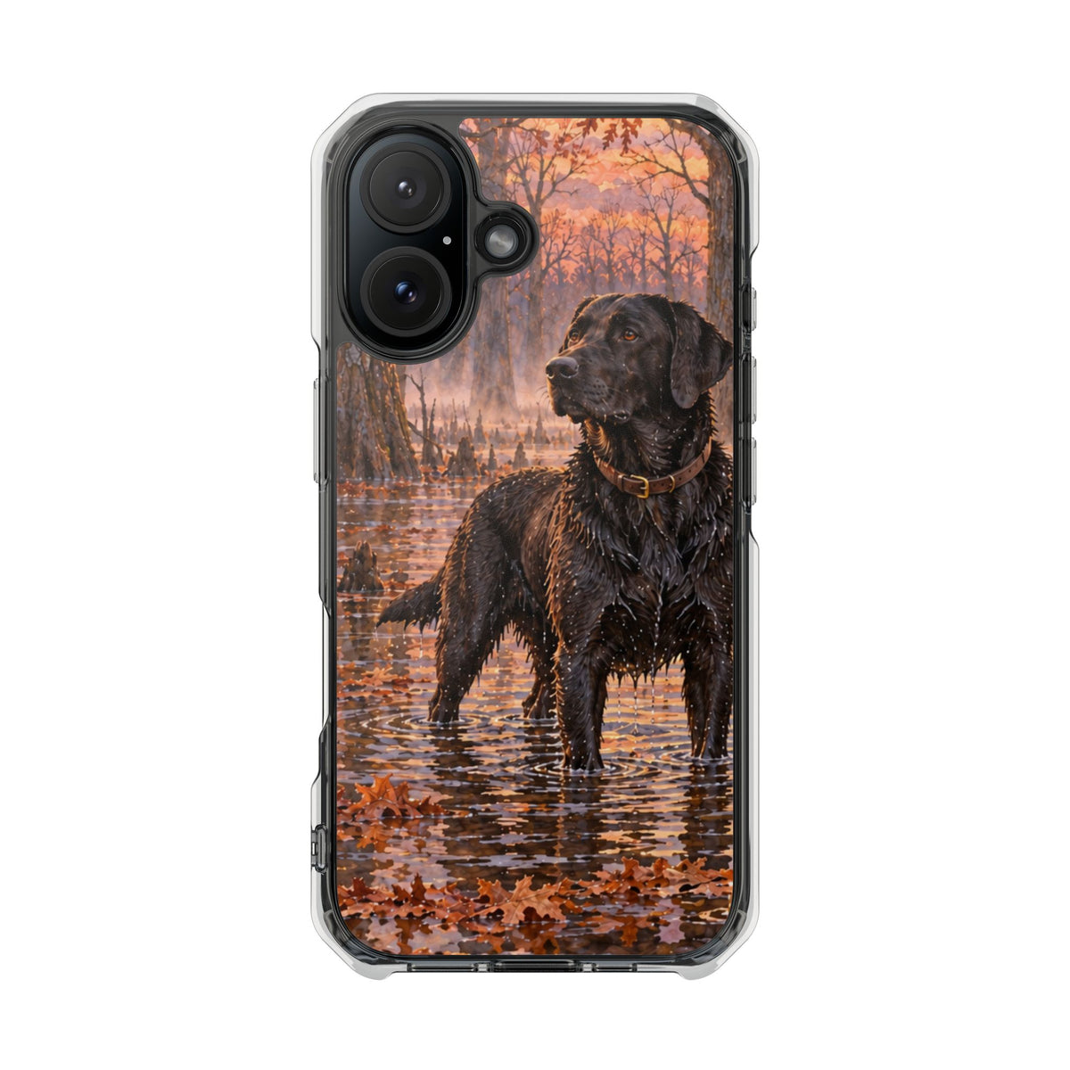 Clear Magnetic Phone Case — Black lab in swamp