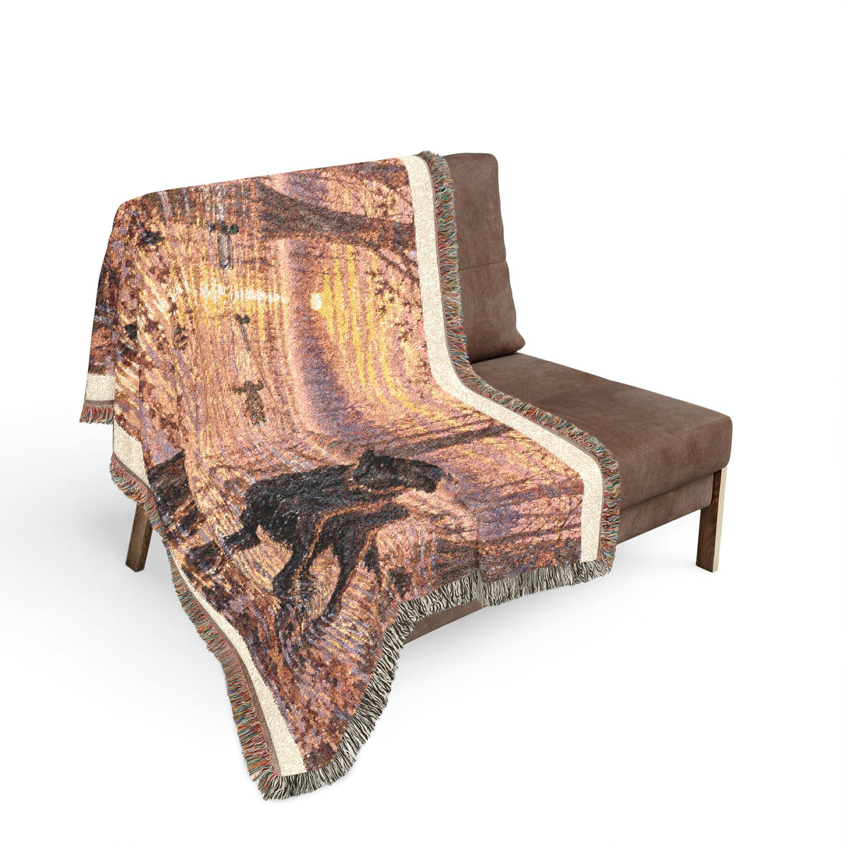 Labrador at Sunset Woven Blanket — Rustic Dog Lake Tapestry Throw