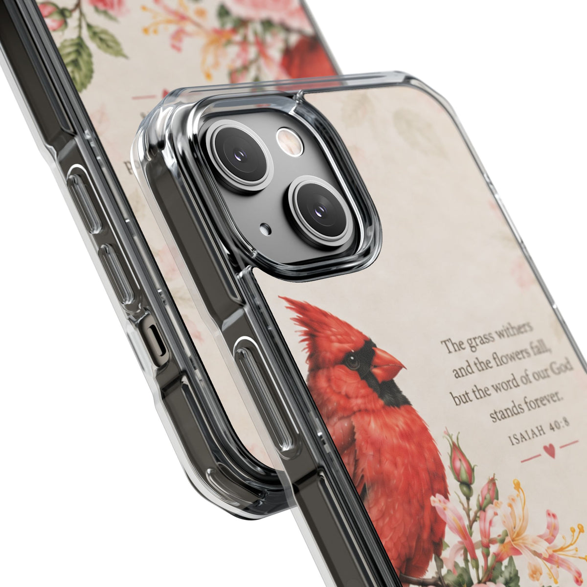 Clear Magnetic Phone Case — Cardinal Scene Isiah 40:8