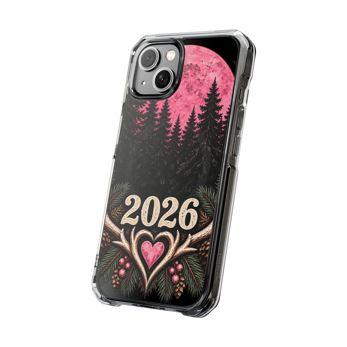 2026 Pink Moon Forest Phone Case — Clear Magnetic Protective Cover