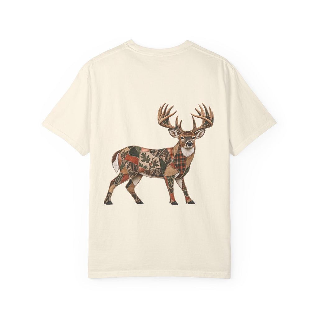 Faux Patchwork Whitetail Deer Shirt, Buck Hunting Tee, Rustic Deer Hunter Gift