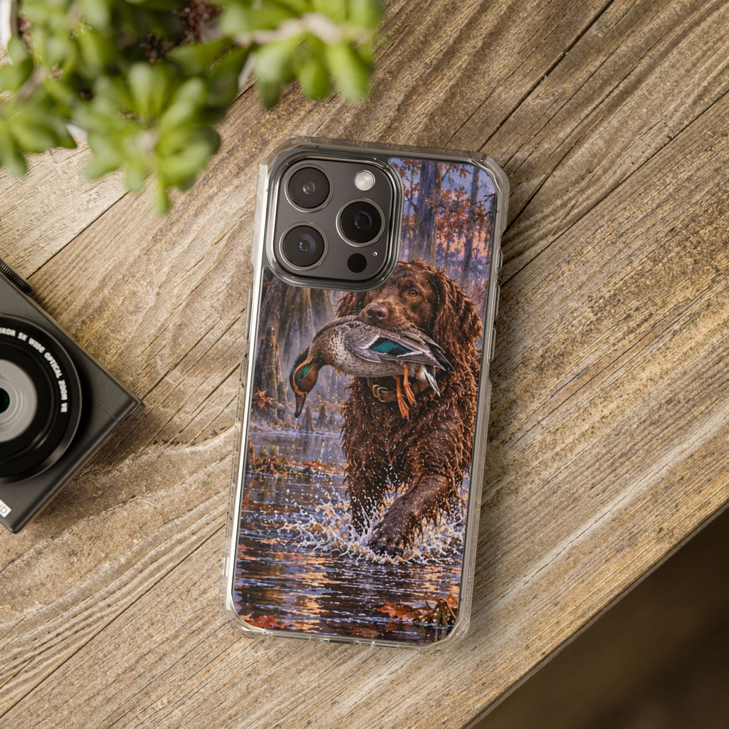 Clear Magnetic Phone Case — Boykin spaniel with Duck swamp