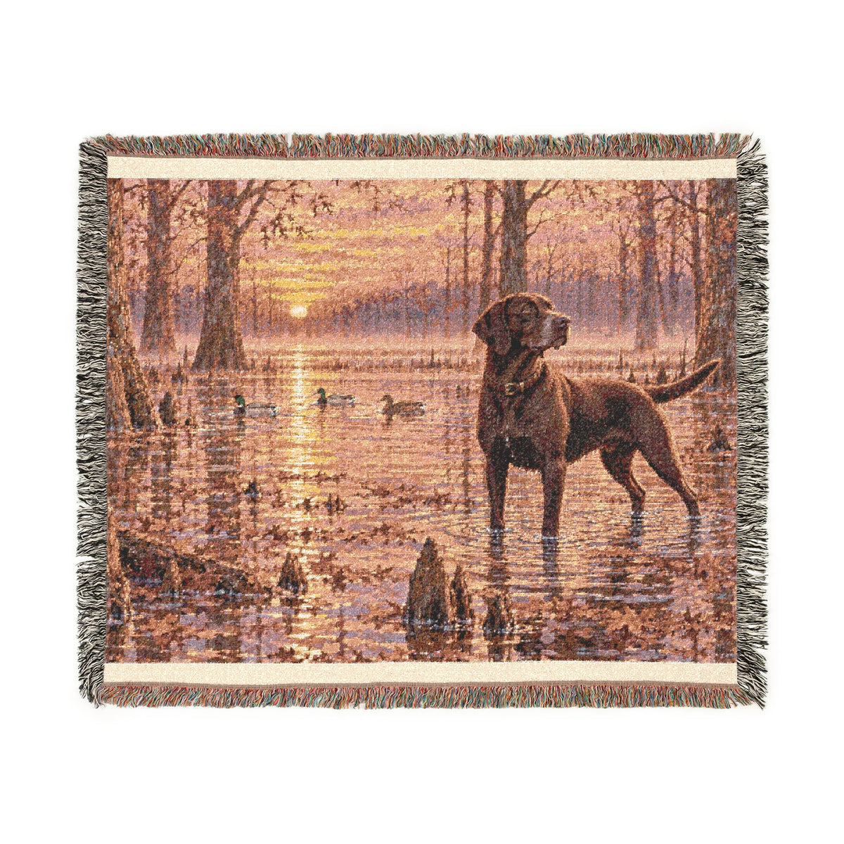 Sunset Marsh Woven Blanket — Chocolate Lab Lakeside Throw