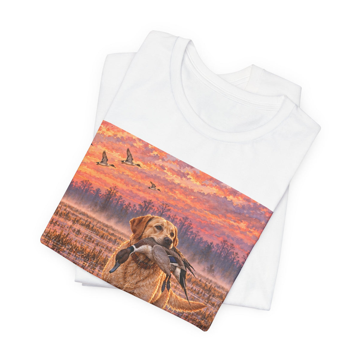 Sunset Retriever T-Shirt — Golden Retriever Sunset Scene Tee