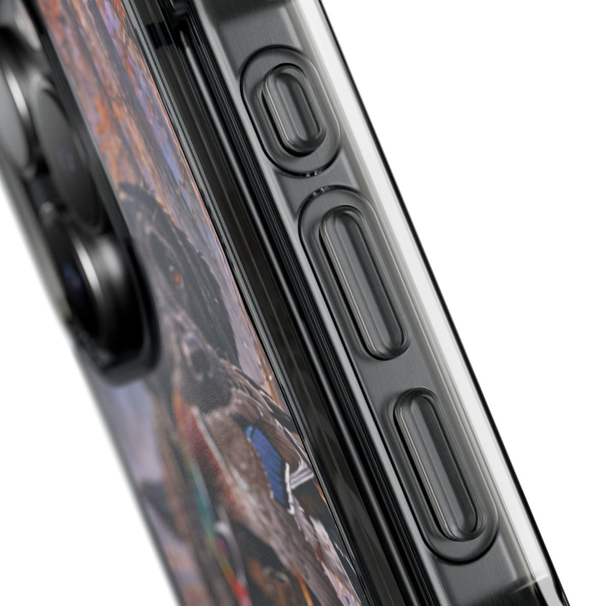 Clear Magnetic Phone Case — Black Lab with Duck swamp
