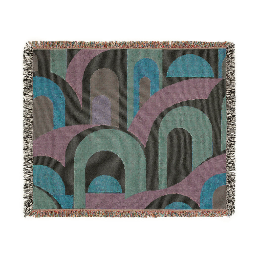 Retro Arch Woven Blanket – Mid-Century Geometric Throw for Living Room, Boho Decor
